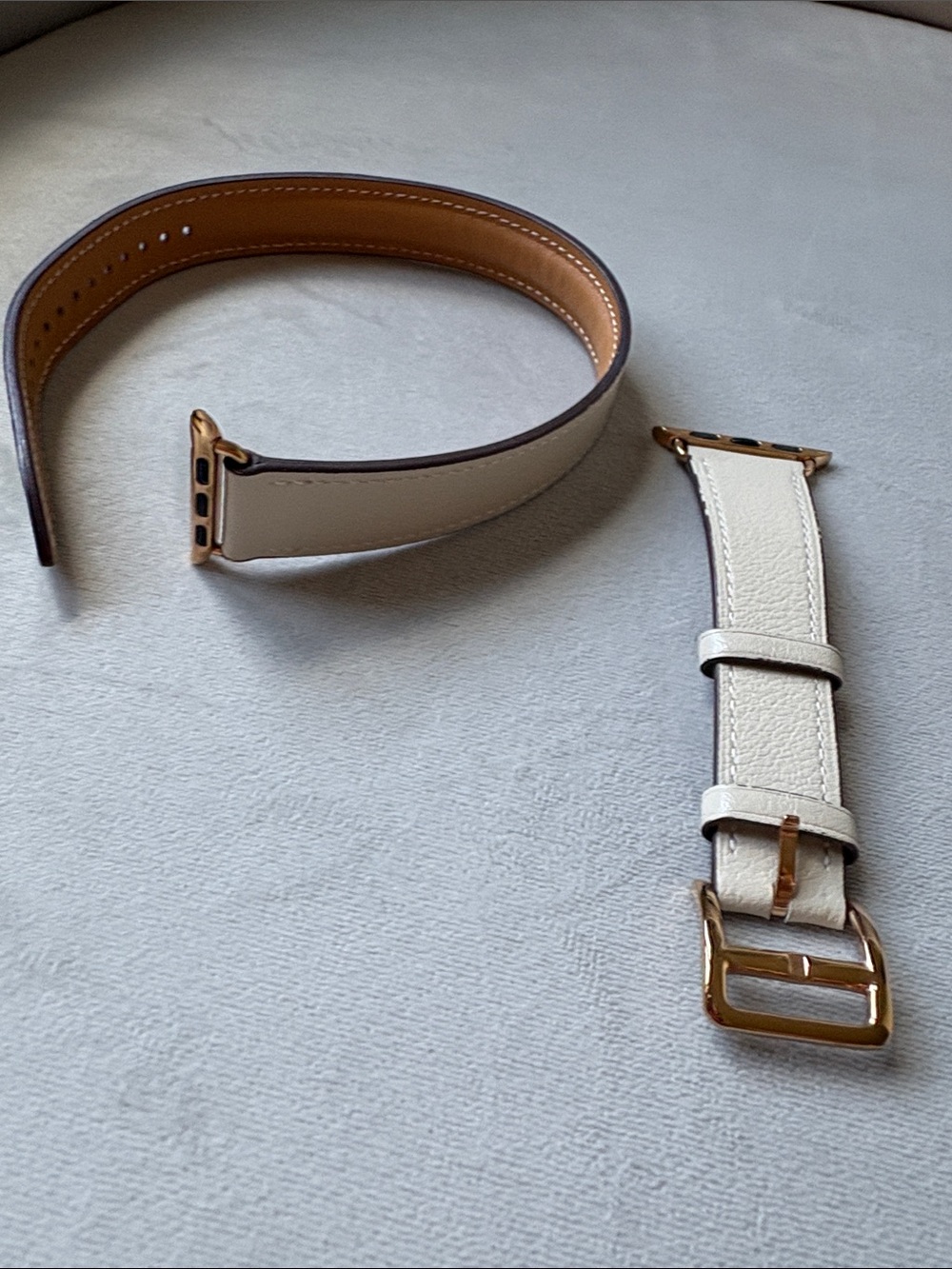 Leather Watch Band Strap in White with Gold Hardware